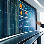 A professional data architect, fully clothed in a modest business suit, stands confidently in a modern, brightly lit data visualization center. Behind them, a dynamic, holographic display illustrates the evolution of a data lake, showing raw, chaotic data transforming into organized, valuable insights. The scene emphasizes advanced analytics, AI, and machine learning, conveying a sense of innovation and forward-thinking. Perfect anatomy, correct proportions, natural pose, well-formed hands, proper finger count, natural body proportions. Safe for work, appropriate content, professional, family-friendly.