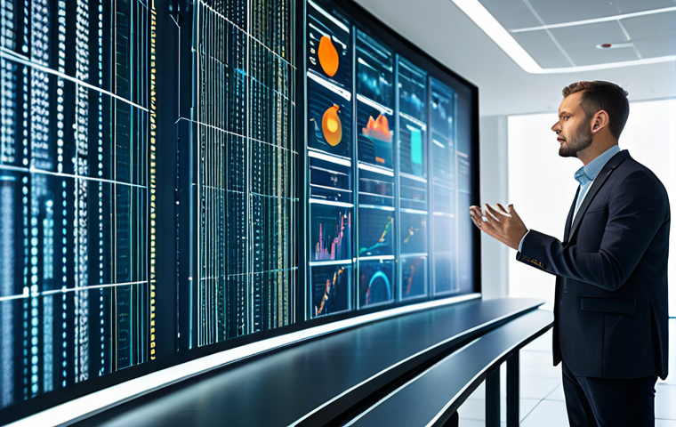 A professional data architect, fully clothed in a modest business suit, stands confidently in a modern, brightly lit data visualization center. Behind them, a dynamic, holographic display illustrates the evolution of a data lake, showing raw, chaotic data transforming into organized, valuable insights. The scene emphasizes advanced analytics, AI, and machine learning, conveying a sense of innovation and forward-thinking. Perfect anatomy, correct proportions, natural pose, well-formed hands, proper finger count, natural body proportions. Safe for work, appropriate content, professional, family-friendly.
