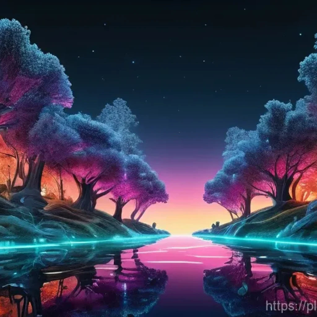 데이터 레이크 설계에서의 기술 스택 선택 - **Prompt:** A vibrant, futuristic data lake at the heart of a vast digital landscape. Visualize coun...