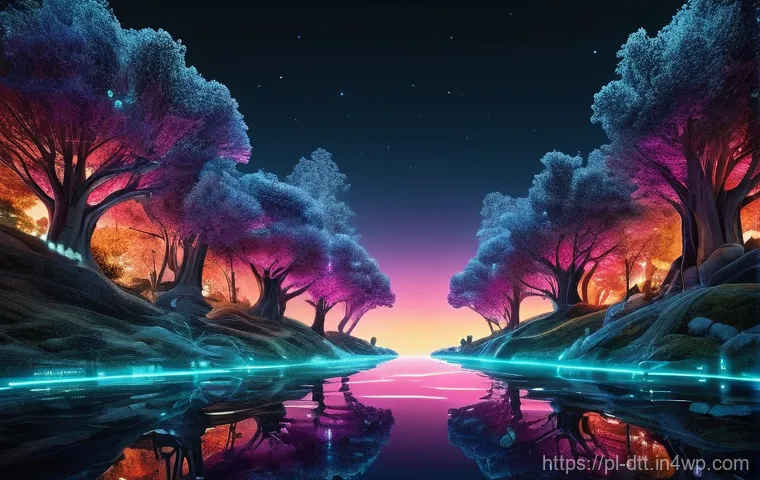 데이터 레이크 설계에서의 기술 스택 선택 - **Prompt:** A vibrant, futuristic data lake at the heart of a vast digital landscape. Visualize coun...