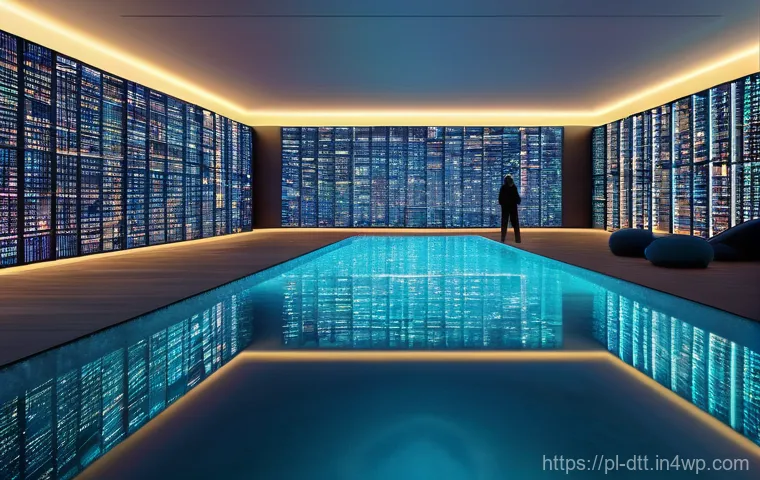 데이터 레이크에서의 비즈니스 인사이트 도출 방법 - **Prompt: "A vast, luminous digital library representing a 'Data Lake.' Streams of diverse, raw data...