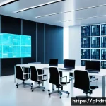 Home 21 데이터 레이크 아키텍처의 통합 관리 방안 - A futuristic data lake environment inside a modern data center, featuring multiple transparent digit...