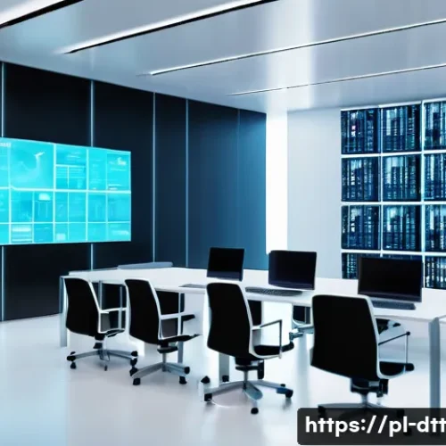 Home 33 데이터 레이크 아키텍처의 통합 관리 방안 - A futuristic data lake environment inside a modern data center, featuring multiple transparent digit...