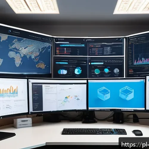 Home 17 다양한 데이터 소스를 위한 데이터 레이크 아키텍처 - A modern data engineer’s workspace in a Polish tech company office, featuring multiple large monitor...