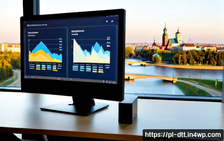 Home 17 데이터 레이크에서의 데이터 시각화 방법 - Photorealistic modern analytics workspace in Warsaw, Polish data analyst viewing a large clean monit...
